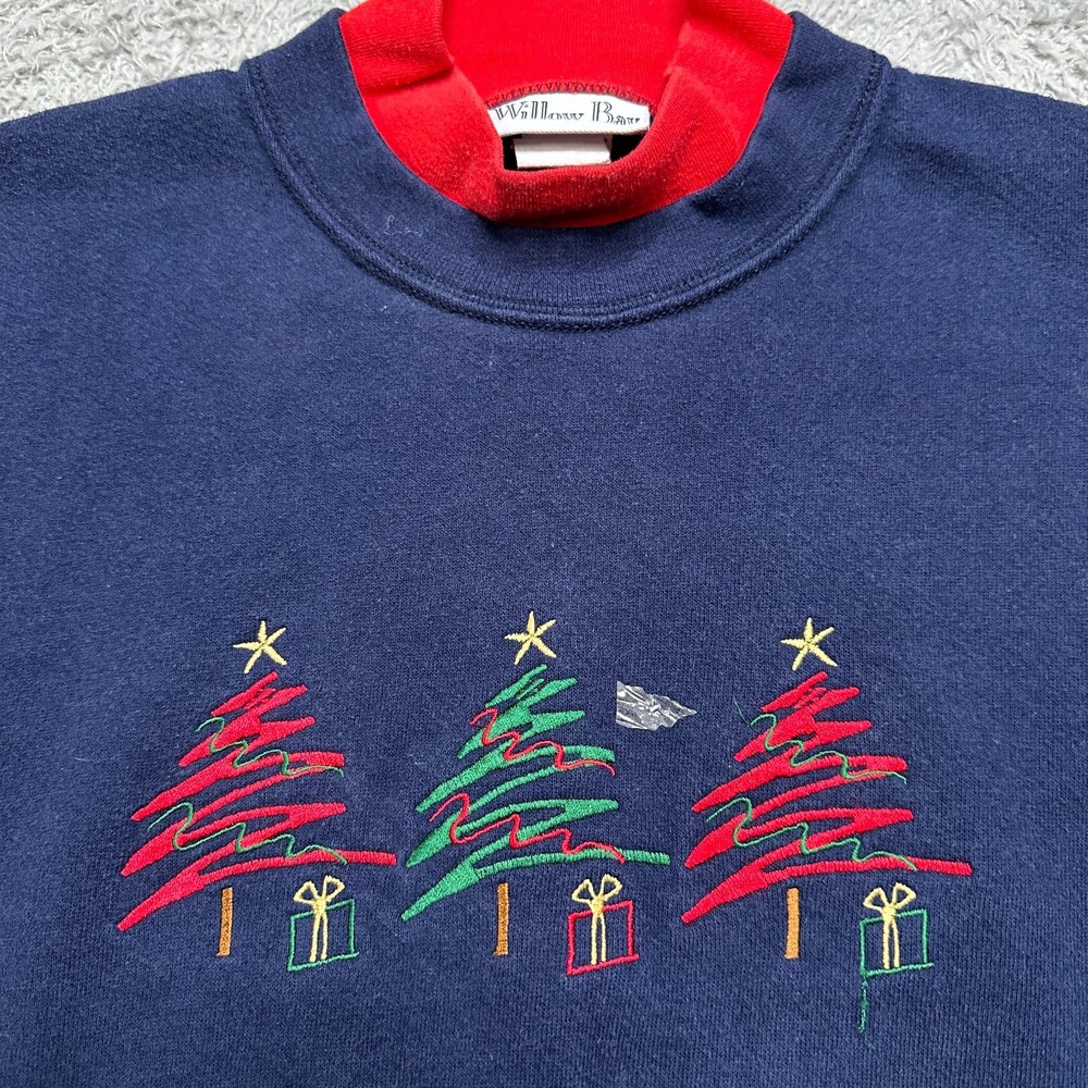 Vintage Sweatshirt Womens L Blue Christmas Sweater USA Made Pullover Crewneck